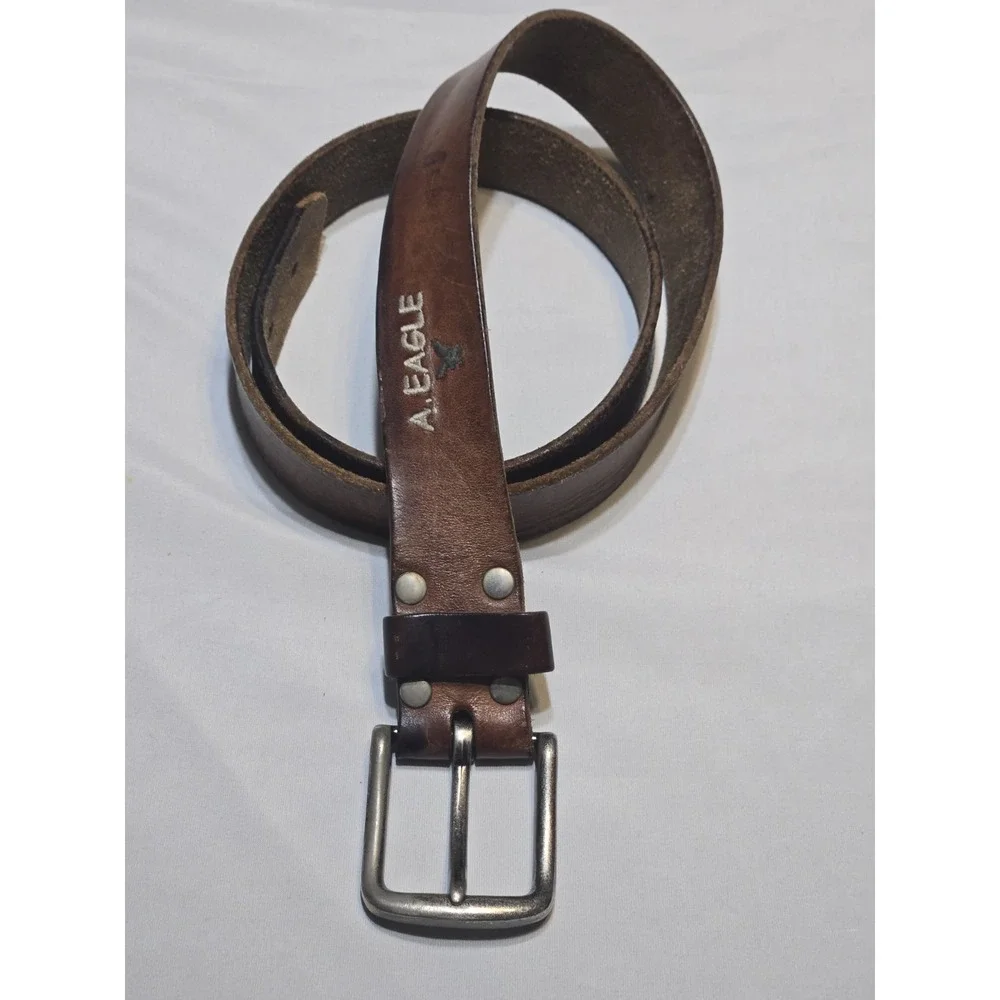 American Eagle Y2K Brown Embroidered Soft Leather Belt 34-40